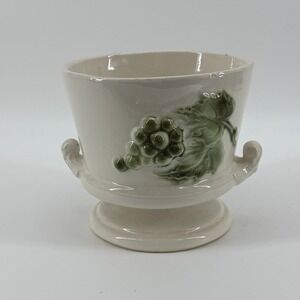 Hull USA Grape Leaf Planter Pot Footed Ceramic Embossed Vintage